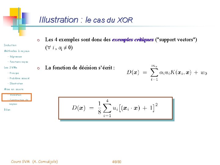 Illustration : le cas du XOR m Induction Méthodes à noyaux Les 4 exemples