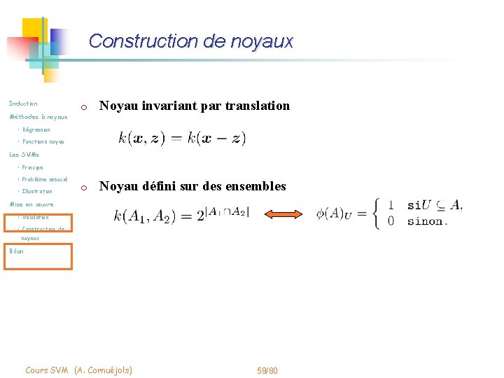 Construction de noyaux Induction m Noyau invariant par translation m Noyau défini sur des