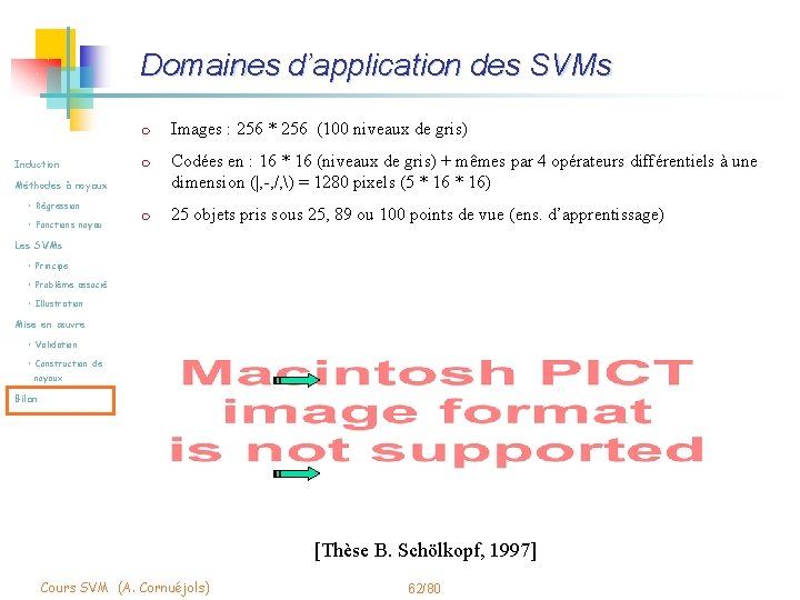 Domaines d’application des SVMs m Induction m Méthodes à noyaux • Régression • Fonctions