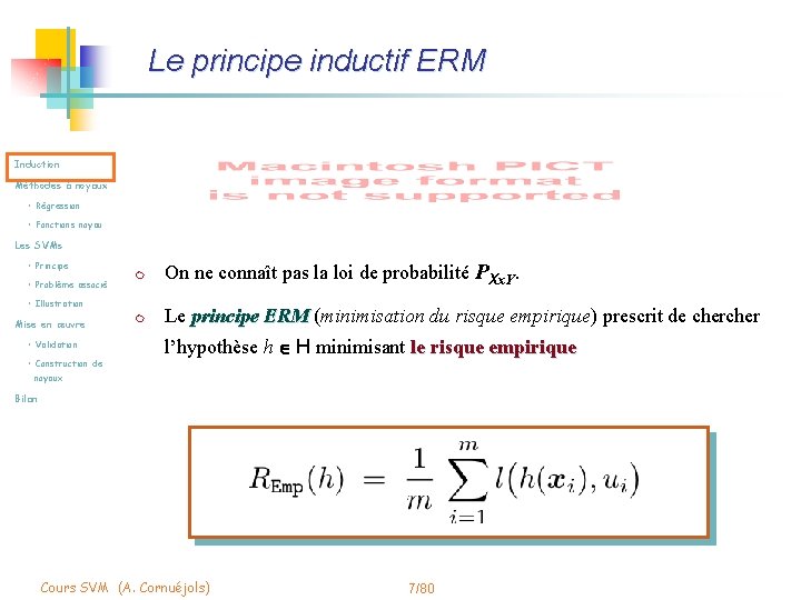 Le principe inductif ERM Induction Méthodes à noyaux • Régression • Fonctions noyau Les