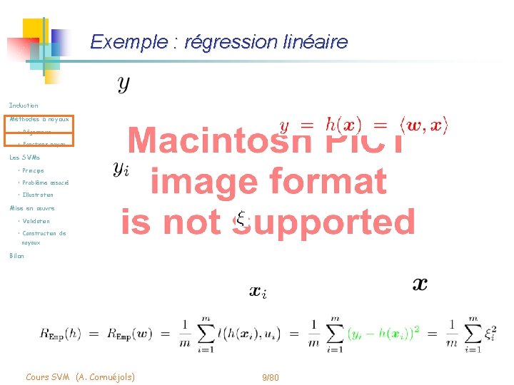 Exemple : régression linéaire Induction Méthodes à noyaux • Régression • Fonctions noyau Les