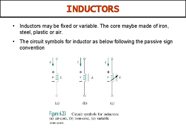INDUCTORS • Inductors may be fixed or variable. The core maybe made of iron,