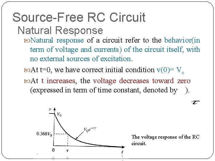 Source-Free RC Circuit Natural Response Natural response of a circuit refer to the behavior(in