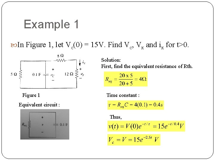 Example 1 In Figure 1, let Vc(0) = 15 V. Find Vc, Vx and