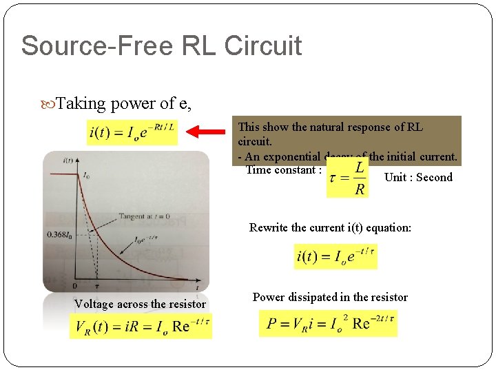 Source-Free RL Circuit Taking power of e, This show the natural response of RL