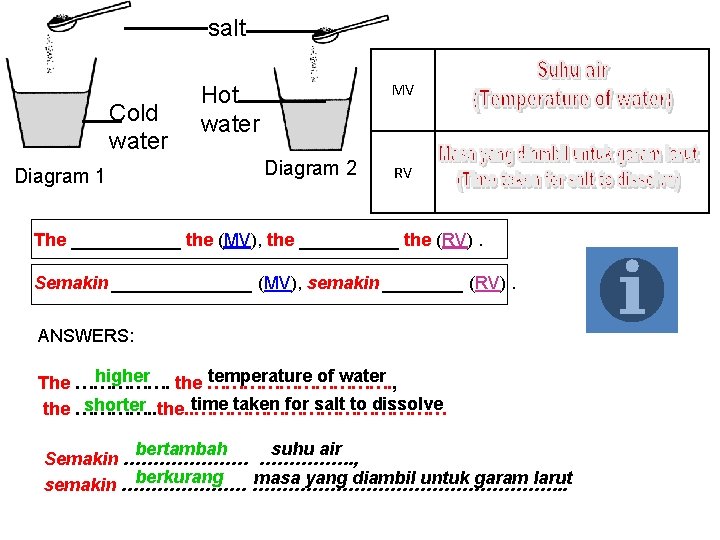 salt Cold water Diagram 1 MV Hot water Diagram 2 RV The ______ the