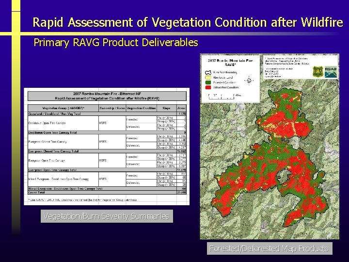 Rapid Assessment of Vegetation Condition after Wildfire Primary RAVG Product Deliverables Vegetation/Burn Severity Summaries