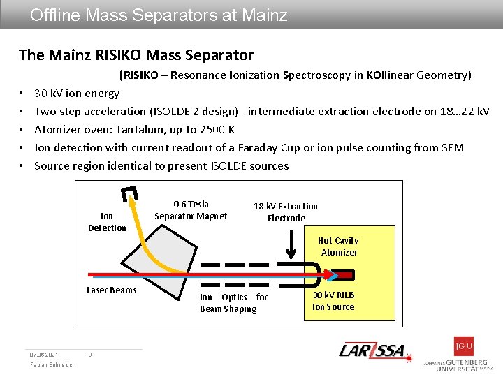 Offline Mass Separators at Mainz The Mainz RISIKO Mass Separator • • • (RISIKO