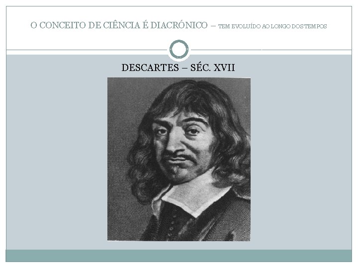 O CONCEITO DE CIÊNCIA É DIACRÓNICO – TEM EVOLUÍDO AO LONGO DOS TEMPOS DESCARTES