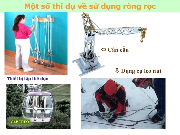 Một số thí dụ về sử dụng ròng rọc Cần cẩu Dụng cụ leo