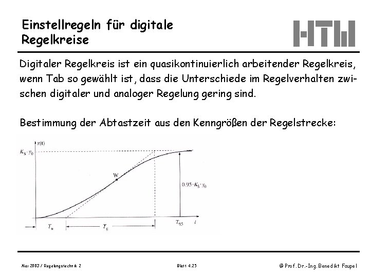 Einstellregeln für digitale Regelkreise Digitaler Regelkreis ist ein quasikontinuierlich arbeitender Regelkreis, wenn Tab so