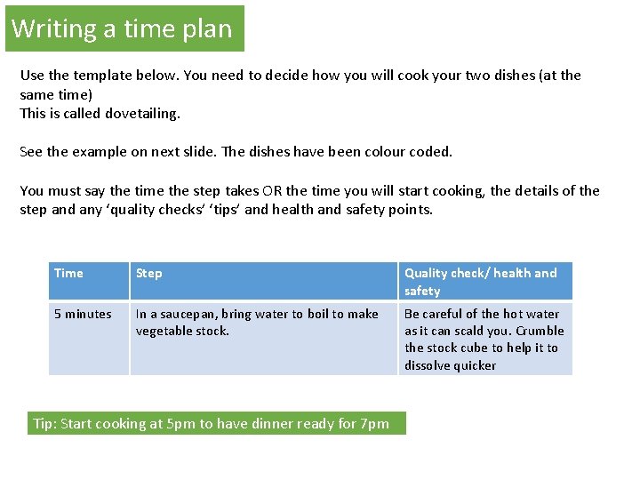 Writing a time plan Use the template below. You need to decide how you Writing a time plan Use the template below. You need to decide how you