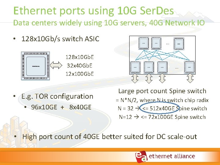 Ethernet ports using 10 G Ser. Des Data centers widely using 10 G servers, Ethernet ports using 10 G Ser. Des Data centers widely using 10 G servers,