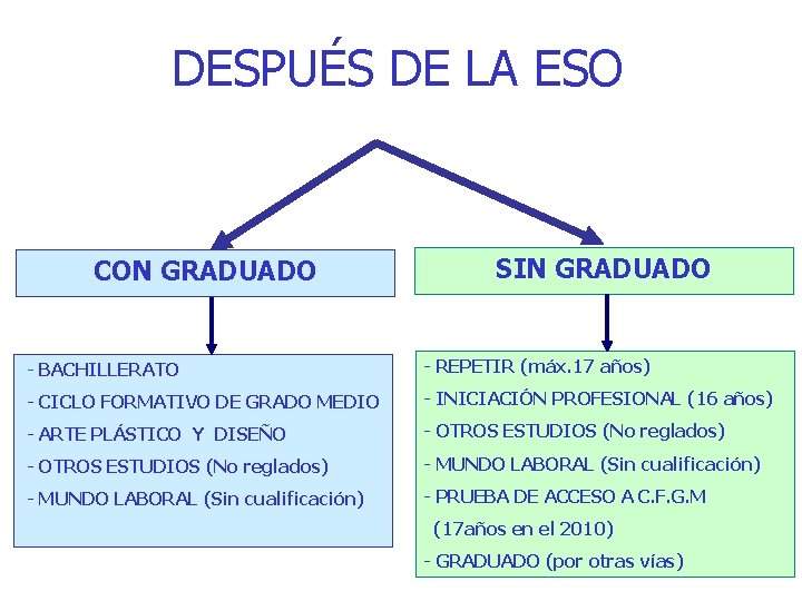 DESPUÉS DE LA ESO CON GRADUADO SIN GRADUADO - BACHILLERATO - REPETIR (máx. 17