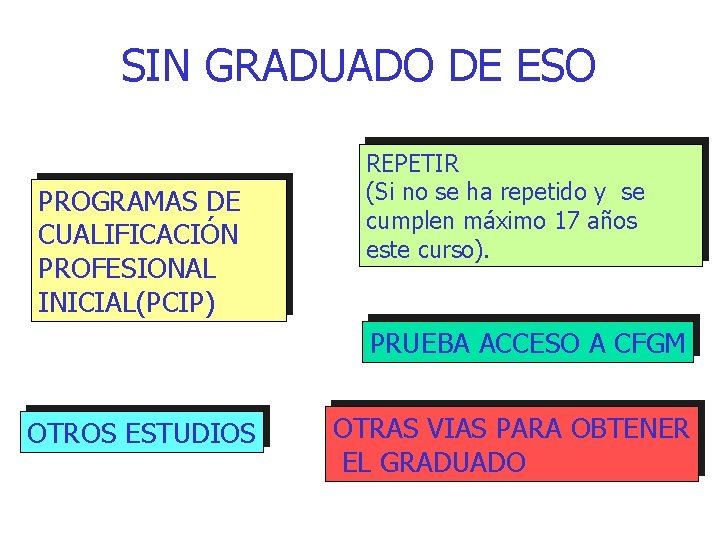 SIN GRADUADO DE ESO PROGRAMAS DE CUALIFICACIÓN PROFESIONAL INICIAL(PCIP) REPETIR (Si no se ha