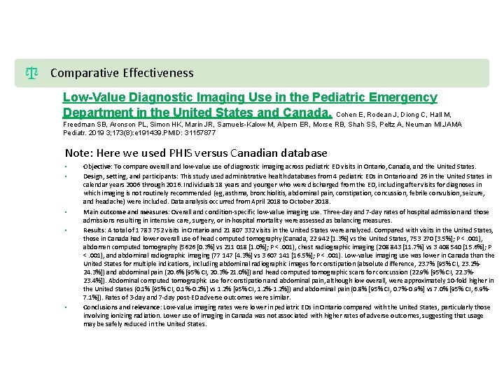 Comparative Effectiveness Low-Value Diagnostic Imaging Use in the Pediatric Emergency Department in the United