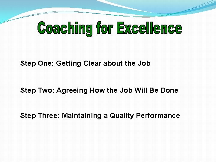 Step One: Getting Clear about the Job Step Two: Agreeing How the Job Will