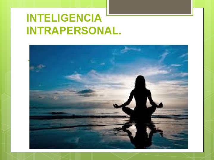 INTELIGENCIA INTRAPERSONAL. Aspectos internos del ser, como el autoconocimiento de los sentimientos, los grados