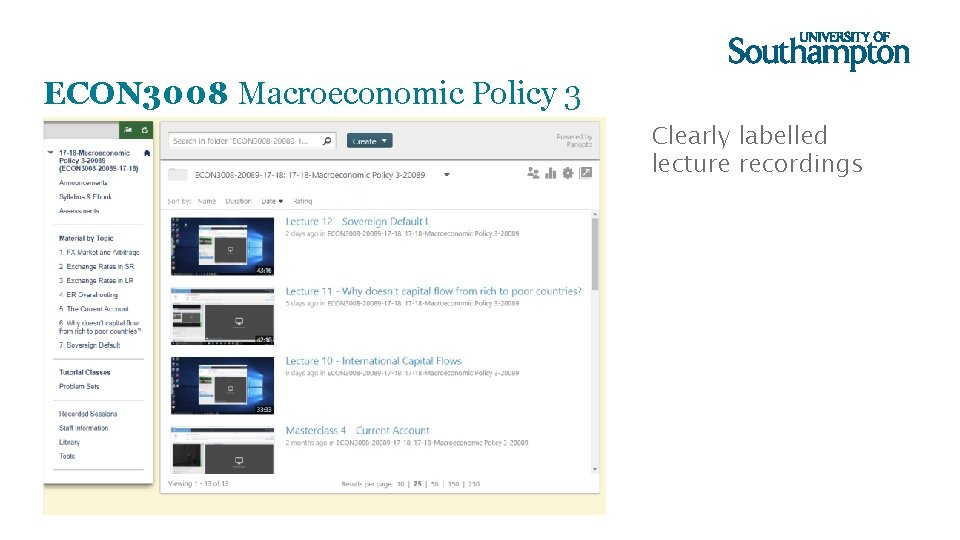 ECON 3008 Macroeconomic Policy 3 Clearly labelled lecture recordings 