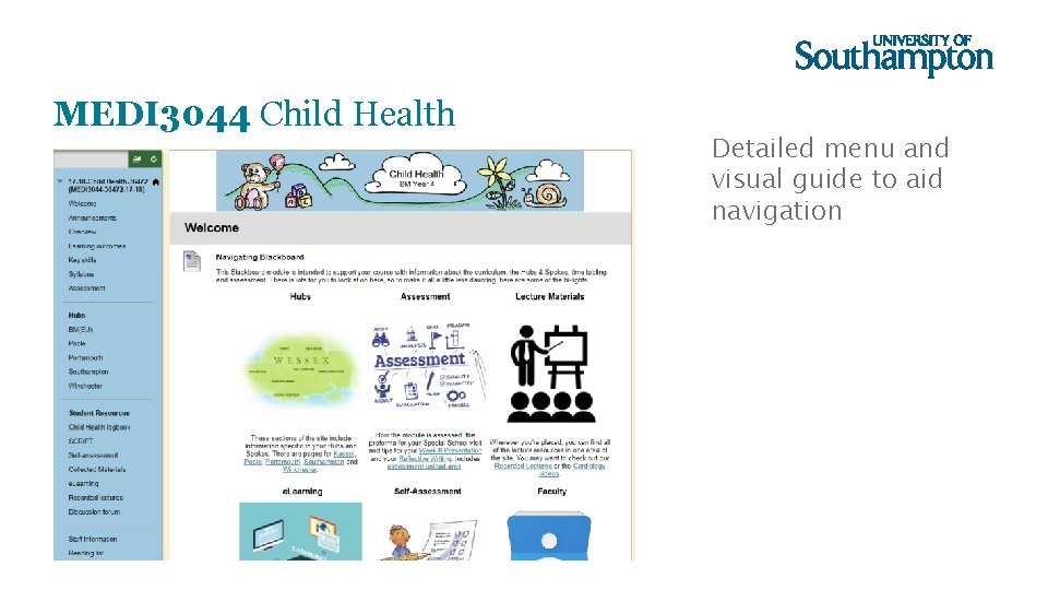 MEDI 3044 Child Health Detailed menu and visual guide to aid navigation 