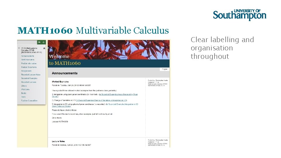 MATH 1060 Multivariable Calculus Clear labelling and organisation throughout 