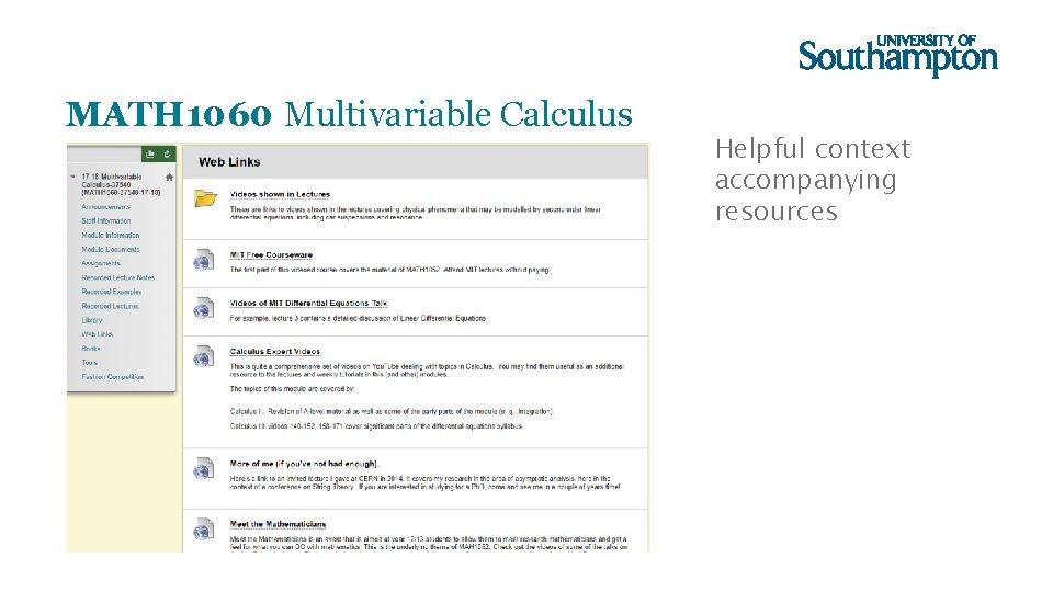 MATH 1060 Multivariable Calculus Helpful context accompanying resources 