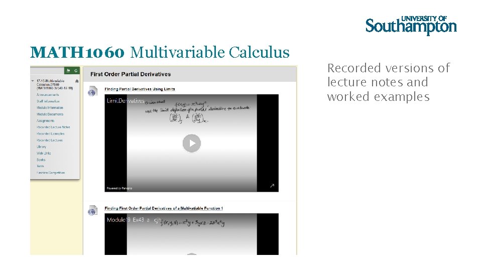 MATH 1060 Multivariable Calculus Recorded versions of lecture notes and worked examples 