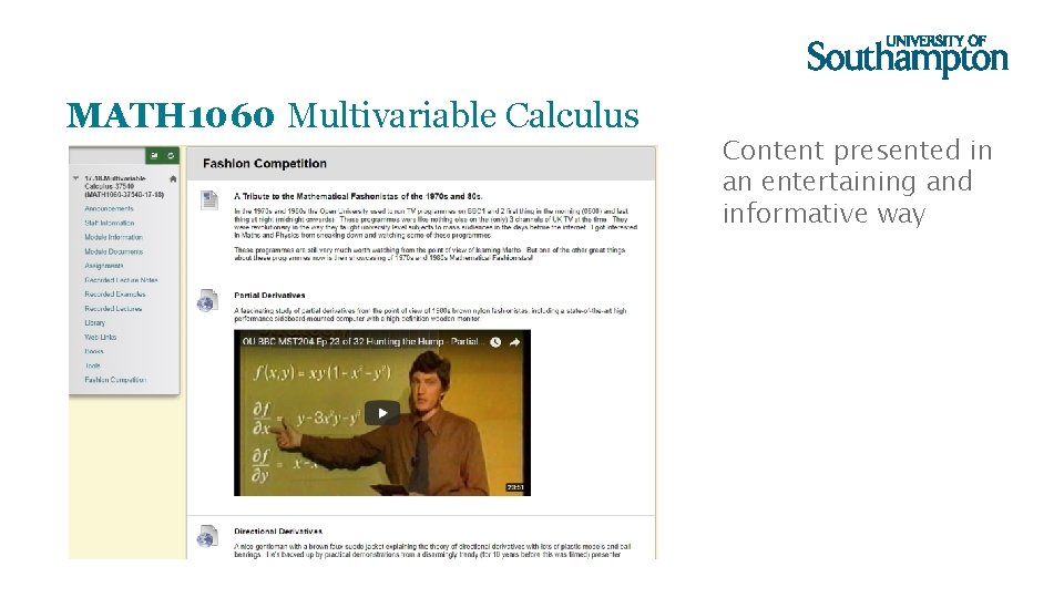 MATH 1060 Multivariable Calculus Content presented in an entertaining and informative way 