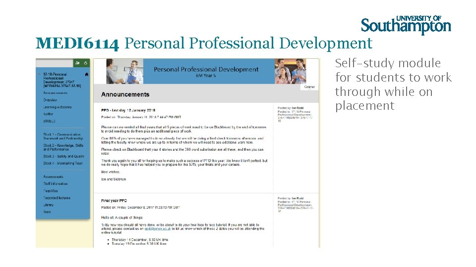 MEDI 6114 Personal Professional Development Self-study module for students to work through while on
