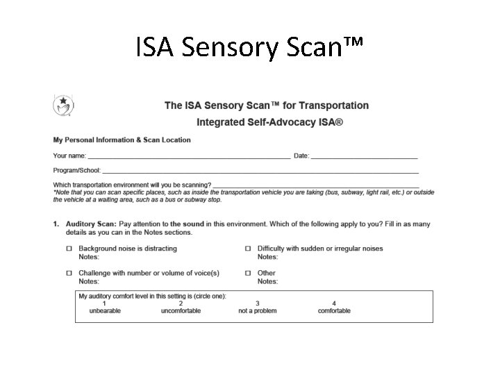 ISA Sensory Scan™ ISA Sensory Scan™