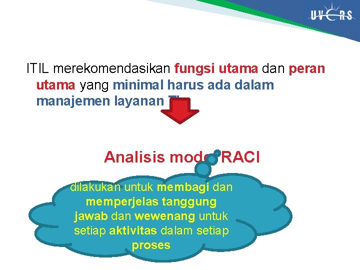 ITIL merekomendasikan fungsi utama dan peran utama yang minimal harus ada dalam manajemen layanan