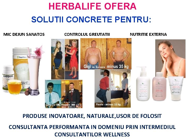 HERBALIFE OFERA SOLUTII CONCRETE PENTRU: MIC DEJUN SANATOS CONTROLUL GREUTATII NUTRITIE EXTERNA PRODUSE INOVATOARE,