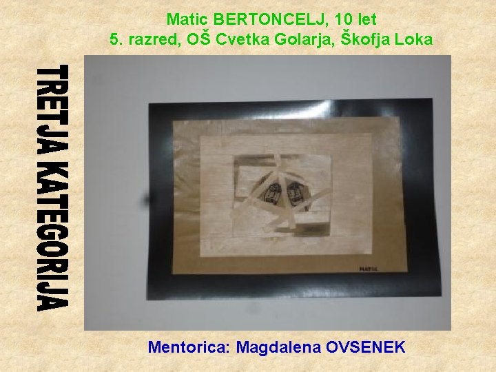 Matic BERTONCELJ, 10 let 5. razred, OŠ Cvetka Golarja, Škofja Loka Mentorica: Magdalena OVSENEK