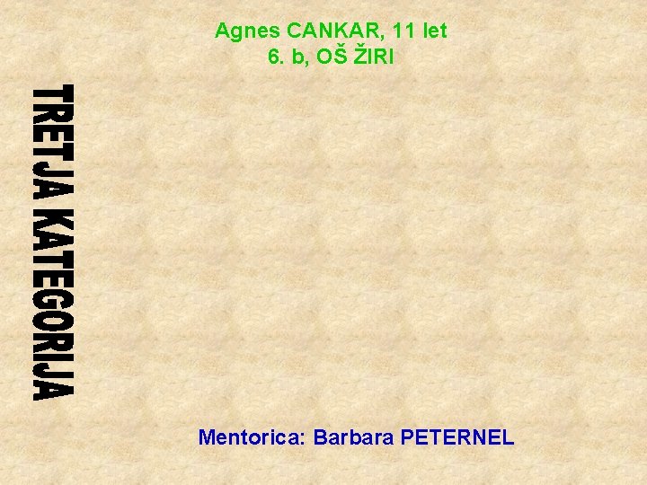 Agnes CANKAR, 11 let 6. b, OŠ ŽIRI Mentorica: Barbara PETERNEL 
