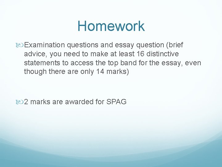 Homework Examination questions and essay question (brief advice, you need to make at least
