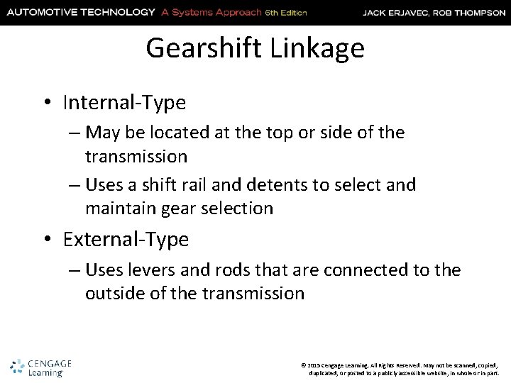 Gearshift Linkage • Internal-Type – May be located at the top or side of
