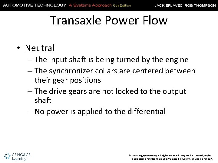 Transaxle Power Flow • Neutral – The input shaft is being turned by the