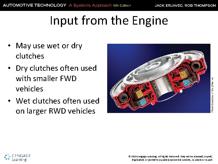 Input from the Engine • May use wet or dry clutches • Dry clutches