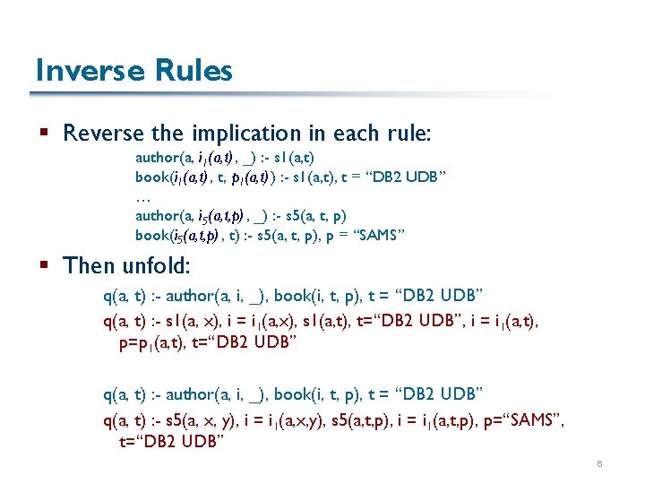 Inverse Rules § Reverse the implication in each rule: author(a, i 1(a, t), _)