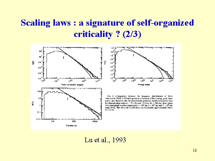 Scaling laws : a signature of self-organized criticality ? (2/3) Lu et al. , Scaling laws : a signature of self-organized criticality ? (2/3) Lu et al. ,