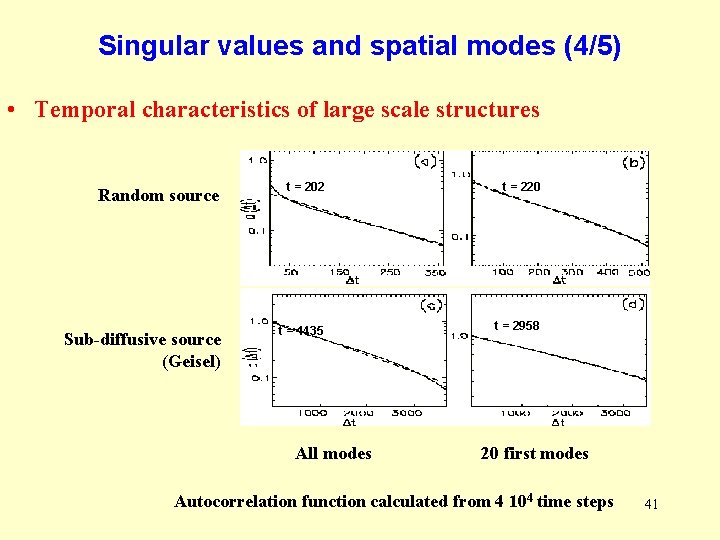 Singular values and spatial modes (4/5) • Temporal characteristics of large scale structures Random Singular values and spatial modes (4/5) • Temporal characteristics of large scale structures Random