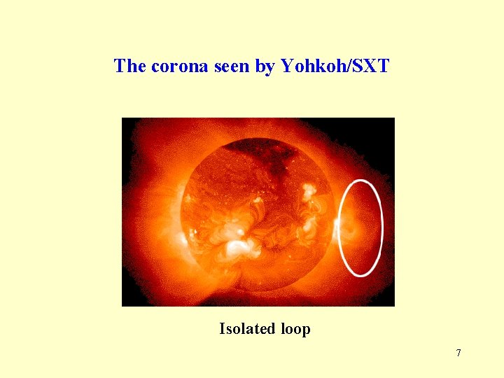 The corona seen by Yohkoh/SXT Isolated loop 7 The corona seen by Yohkoh/SXT Isolated loop 7
