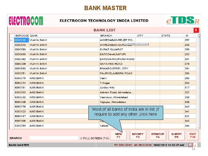 BANK MASTER Most of all banks of India are in list , if require