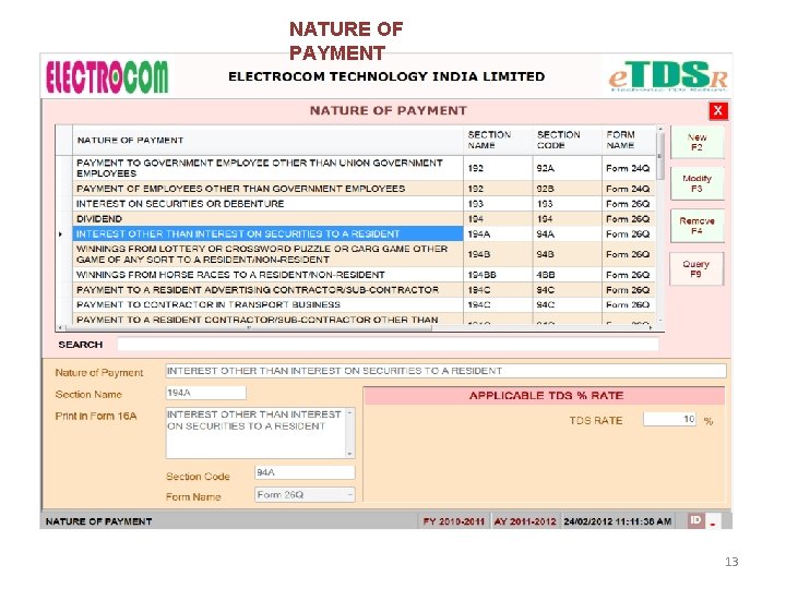 NATURE OF PAYMENT 13 