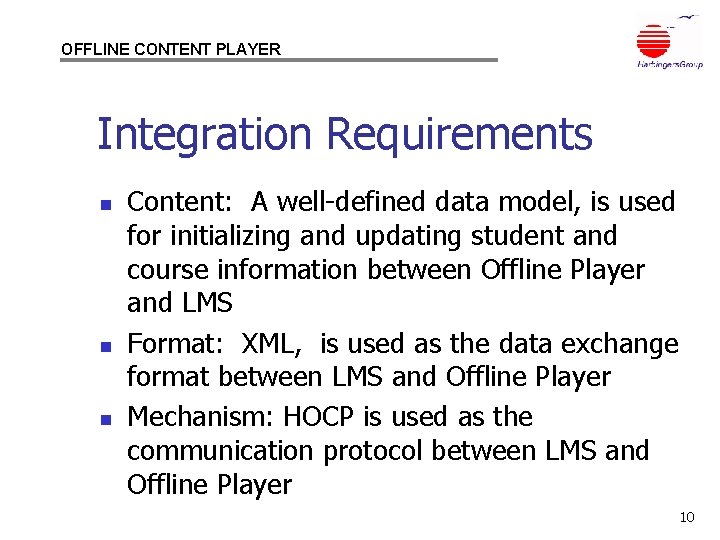 OFFLINE CONTENT PLAYER Integration Requirements n n n Content: A well-defined data model, is