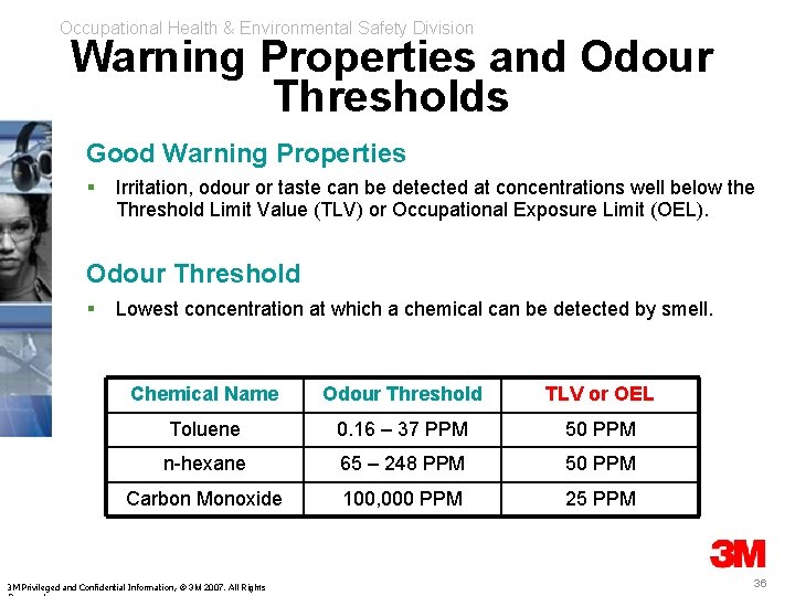 Occupational Health & Environmental Safety Division Warning Properties and Odour Thresholds Good Warning Properties