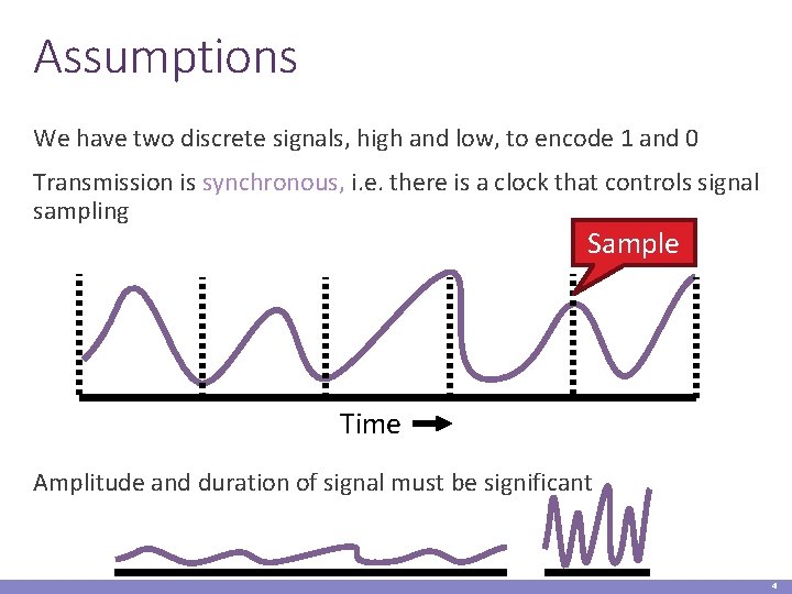 Assumptions We have two discrete signals, high and low, to encode 1 and 0