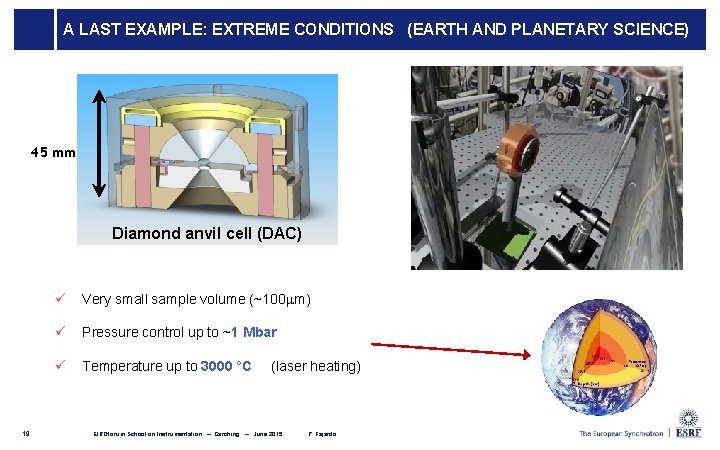 A LAST EXAMPLE: EXTREME CONDITIONS (EARTH AND PLANETARY SCIENCE) 45 mm Diamond anvil cell