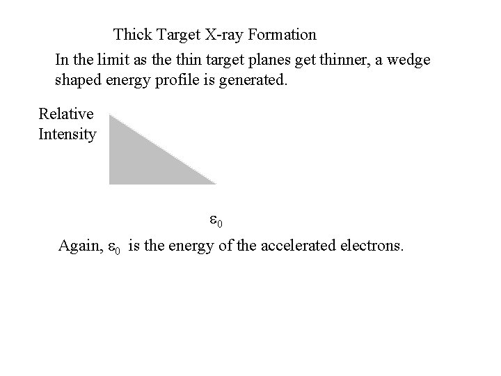 Thick Target X-ray Formation In the limit as the thin target planes get thinner, Thick Target X-ray Formation In the limit as the thin target planes get thinner,