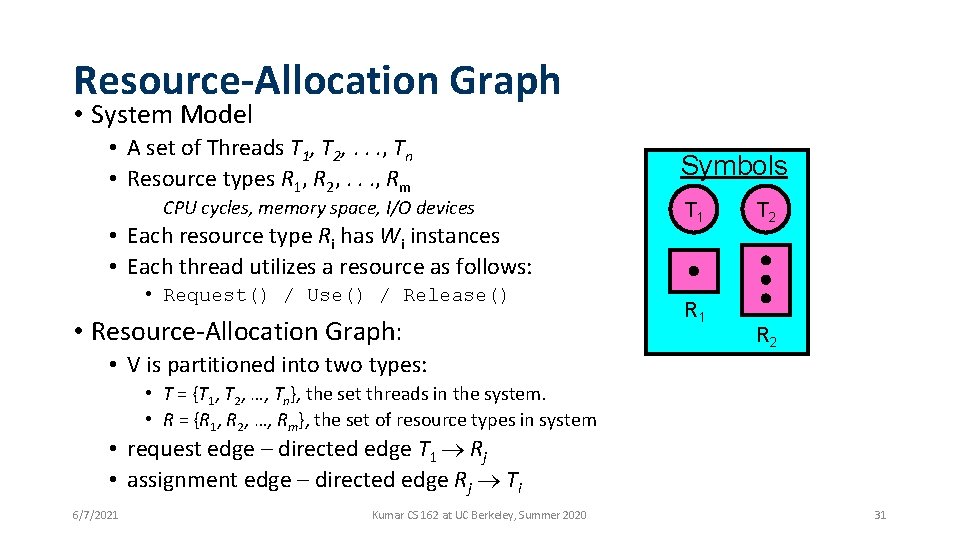 Resource-Allocation Graph • System Model • A set of Threads T 1, T 2,